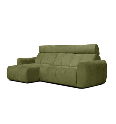 KIMI 3-Sitzer Ecksofa links, ausziehbarer Sitz, verstellbare Kopfstützen, olivgrün