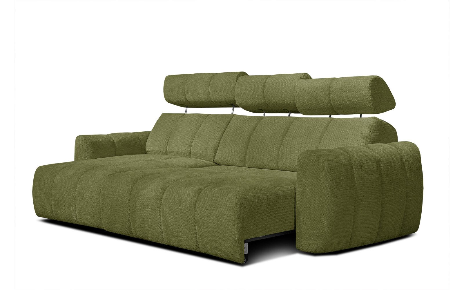 KIMI 3-Sitzer Ecksofa links, ausziehbarer Sitz, verstellbare Kopfstützen, olivgrün