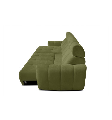 KIMI 3-Sitzer Ecksofa links, ausziehbarer Sitz, verstellbare Kopfstützen, olivgrün