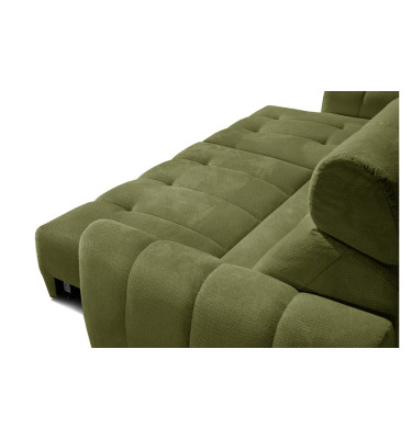 KIMI 3-Sitzer Ecksofa links, ausziehbarer Sitz, verstellbare Kopfstützen, olivgrün