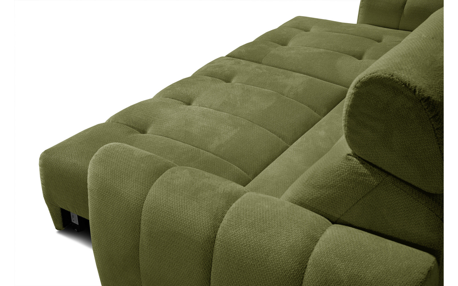 KIMI 3-Sitzer Ecksofa links, ausziehbarer Sitz, verstellbare Kopfstützen, olivgrün