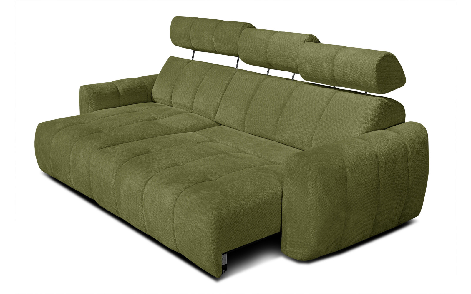 KIMI 3-Sitzer Ecksofa links, ausziehbarer Sitz, verstellbare Kopfstützen, olivgrün