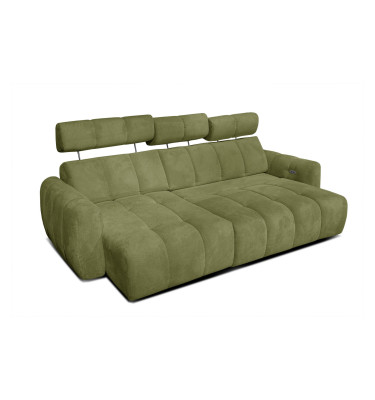 KIMI 3-Sitzer Ecksofa links, ausziehbarer Sitz, verstellbare Kopfstützen, olivgrün