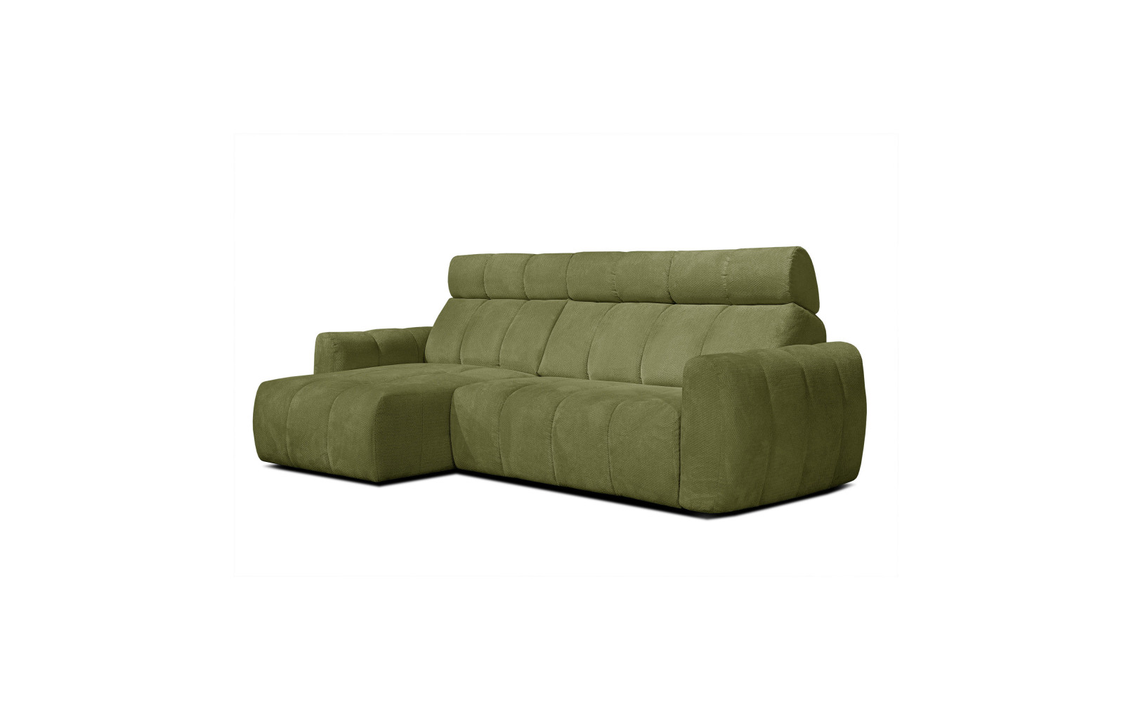 KIMI 3-Sitzer Ecksofa links, ausziehbarer Sitz, verstellbare Kopfstützen, olivgrün