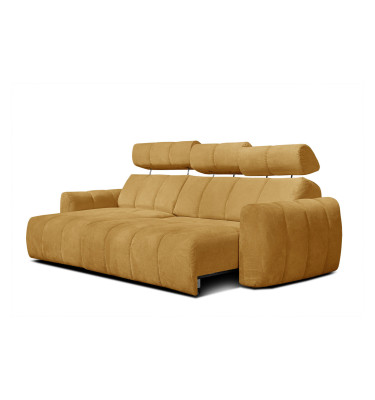 KIMI 3-Sitzer Ecksofa links, ausziehbarer Sitz, verstellbare Kopfstützen, gelb senf