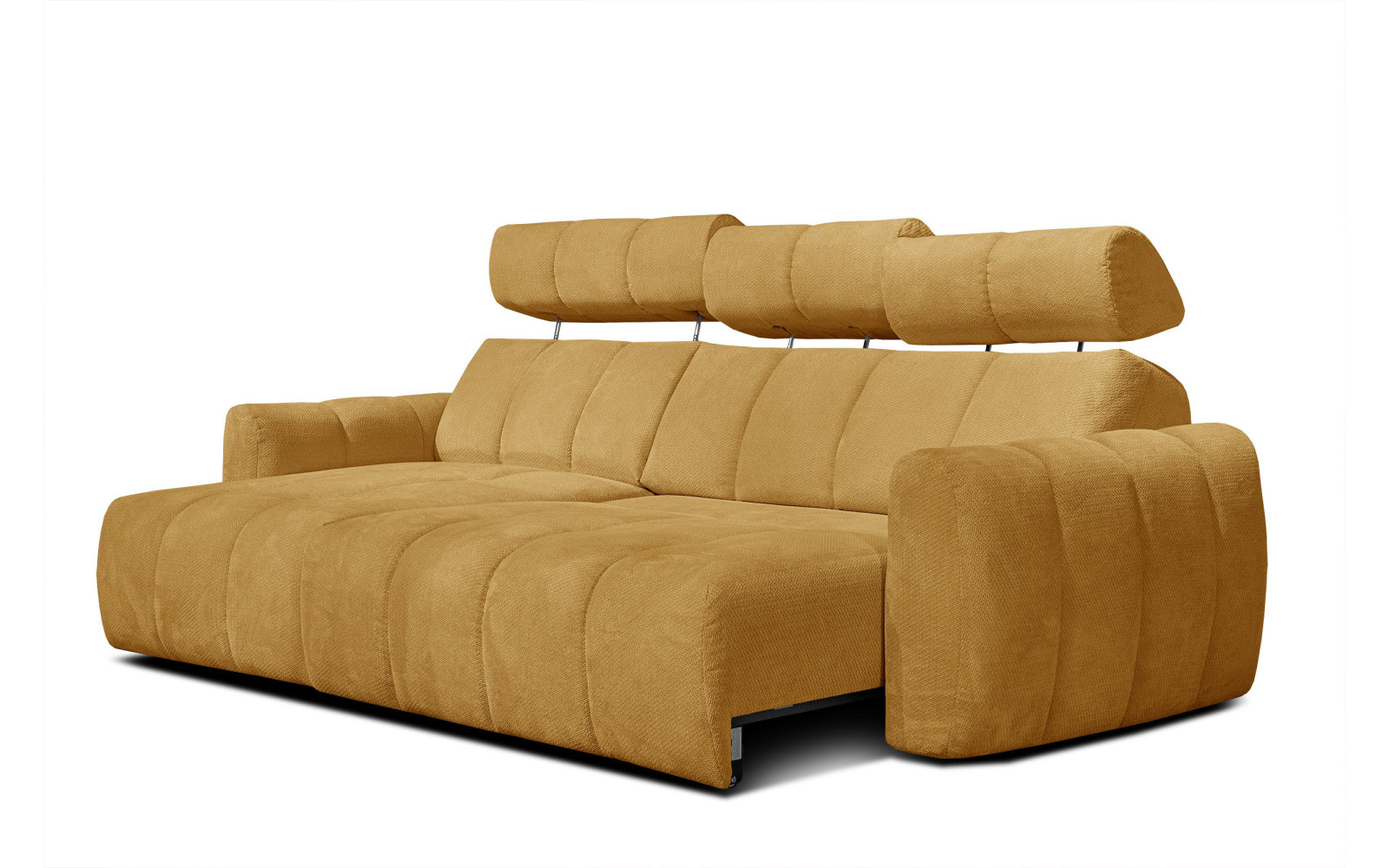 KIMI 3-Sitzer Ecksofa links, ausziehbarer Sitz, verstellbare Kopfstützen, gelb senf