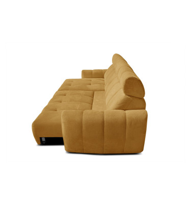 KIMI 3-Sitzer Ecksofa links, ausziehbarer Sitz, verstellbare Kopfstützen, gelb senf