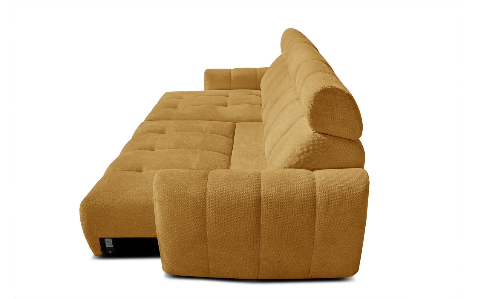 KIMI 3-Sitzer Ecksofa links, ausziehbarer Sitz, verstellbare Kopfstützen, gelb senf