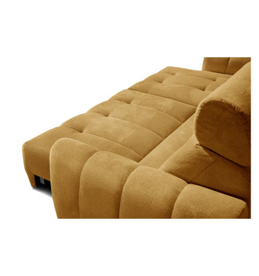 KIMI 3-Sitzer Ecksofa links, ausziehbarer Sitz, verstellbare Kopfstützen, gelb senf