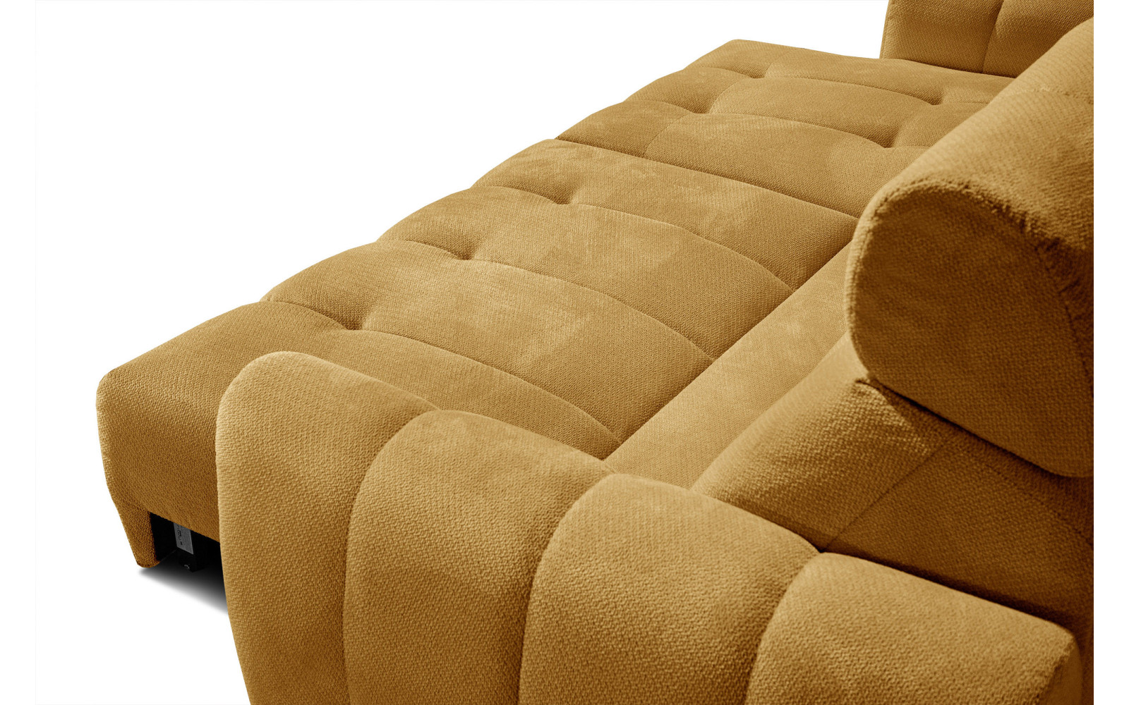 KIMI 3-Sitzer Ecksofa links, ausziehbarer Sitz, verstellbare Kopfstützen, gelb senf