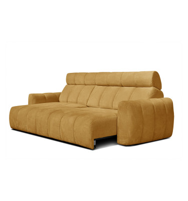 KIMI 3-Sitzer Ecksofa links, ausziehbarer Sitz, verstellbare Kopfstützen, gelb senf