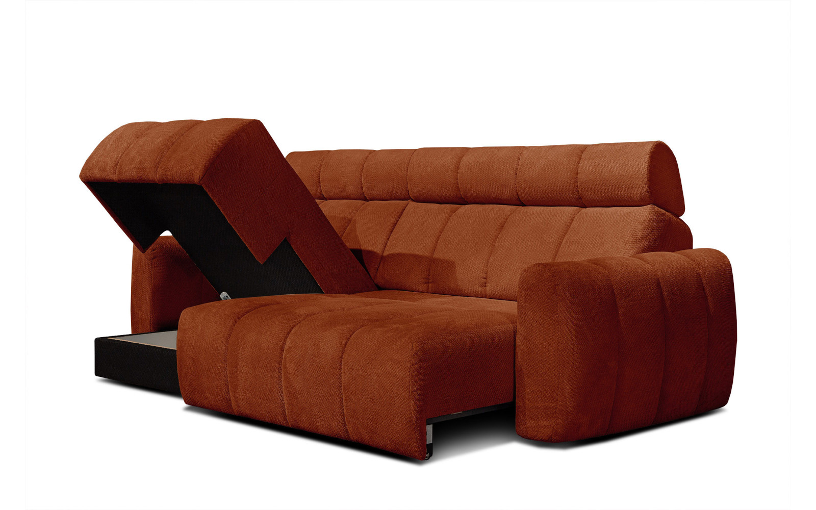 KIMI 3-Sitzer Ecksofa links, ausziehbarer Sitz, verstellbare Kopfstützen, rot