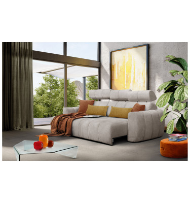 KIMI 3-Sitzer Ecksofa links, ausziehbarer Sitz, verstellbare Kopfstützen, beige