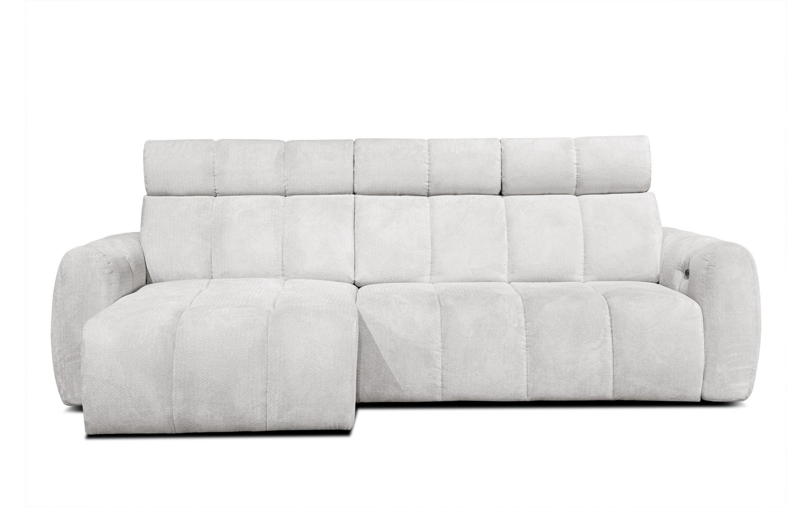 KIMI 3-Sitzer Ecksofa links, ausziehbarer Sitz, verstellbare Kopfstützen, creme