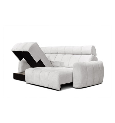 KIMI 3-Sitzer Ecksofa links, ausziehbarer Sitz, verstellbare Kopfstützen, creme