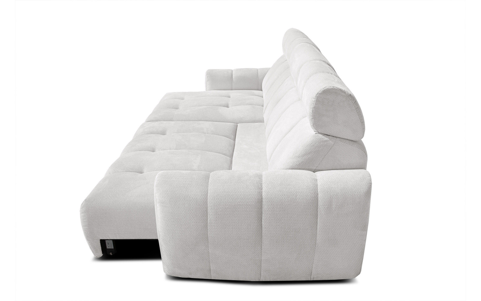 KIMI 3-Sitzer Ecksofa links, ausziehbarer Sitz, verstellbare Kopfstützen, creme