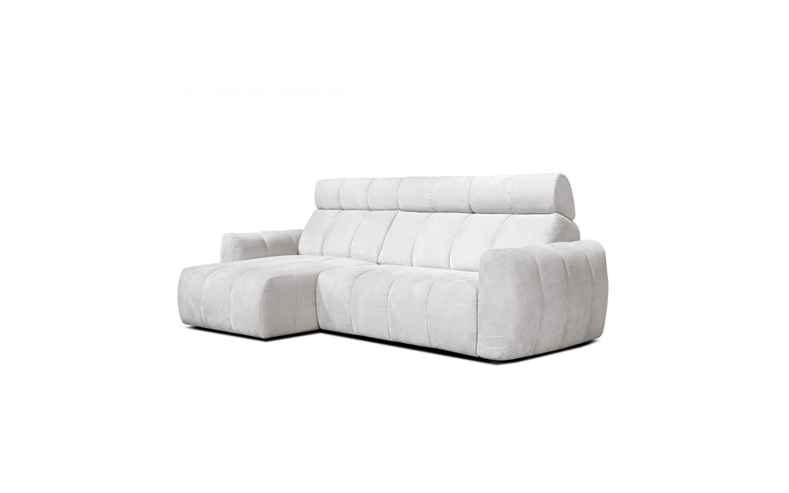 KIMI 3-Sitzer Ecksofa links, ausziehbarer Sitz, verstellbare Kopfstützen, creme