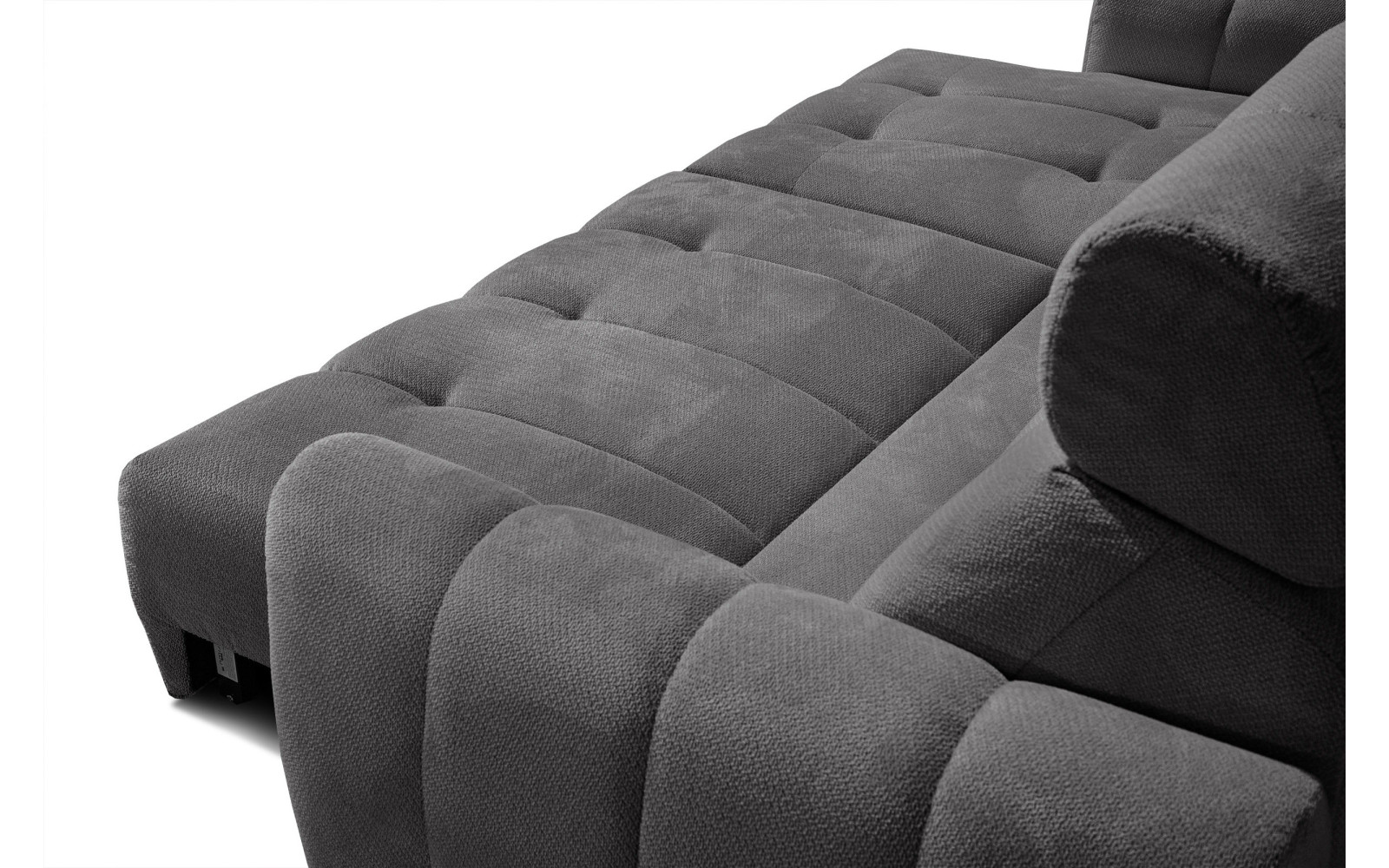 KIMI 3-Sitzer Ecksofa links, ausziehbarer Sitz, verstellbare Kopfstützen, dunkelgrau