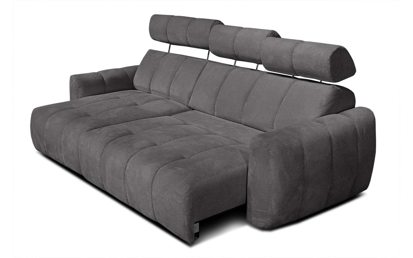 KIMI 3-Sitzer Ecksofa links, ausziehbarer Sitz, verstellbare Kopfstützen, dunkelgrau