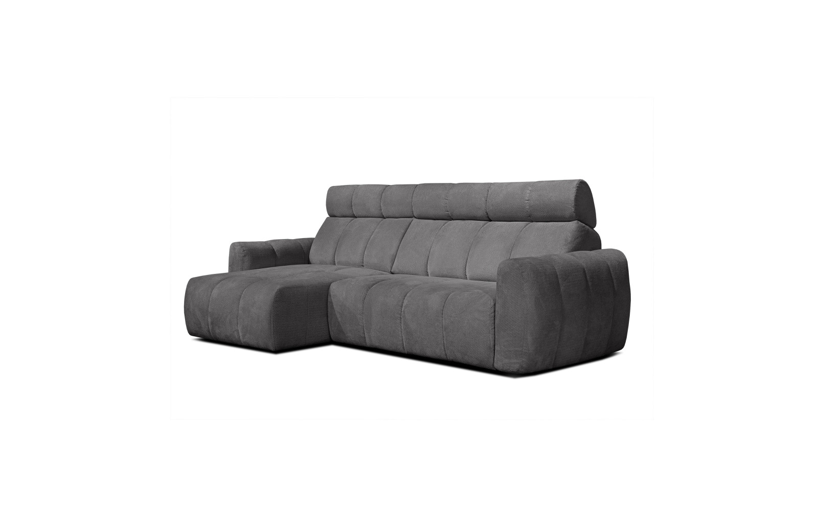 KIMI 3-Sitzer Ecksofa links, ausziehbarer Sitz, verstellbare Kopfstützen, dunkelgrau