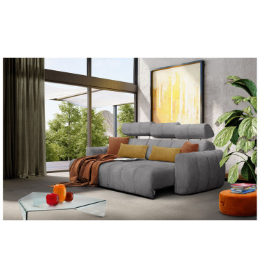 KIMI 3-Sitzer Ecksofa links, ausziehbarer Sitz, verstellbare Kopfstützen, grau