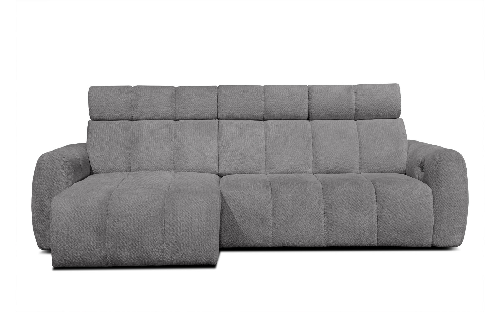 KIMI 3-Sitzer Ecksofa links, ausziehbarer Sitz, verstellbare Kopfstützen, grau