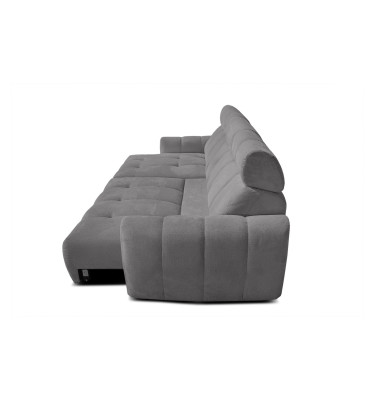 KIMI 3-Sitzer Ecksofa links, ausziehbarer Sitz, verstellbare Kopfstützen, grau