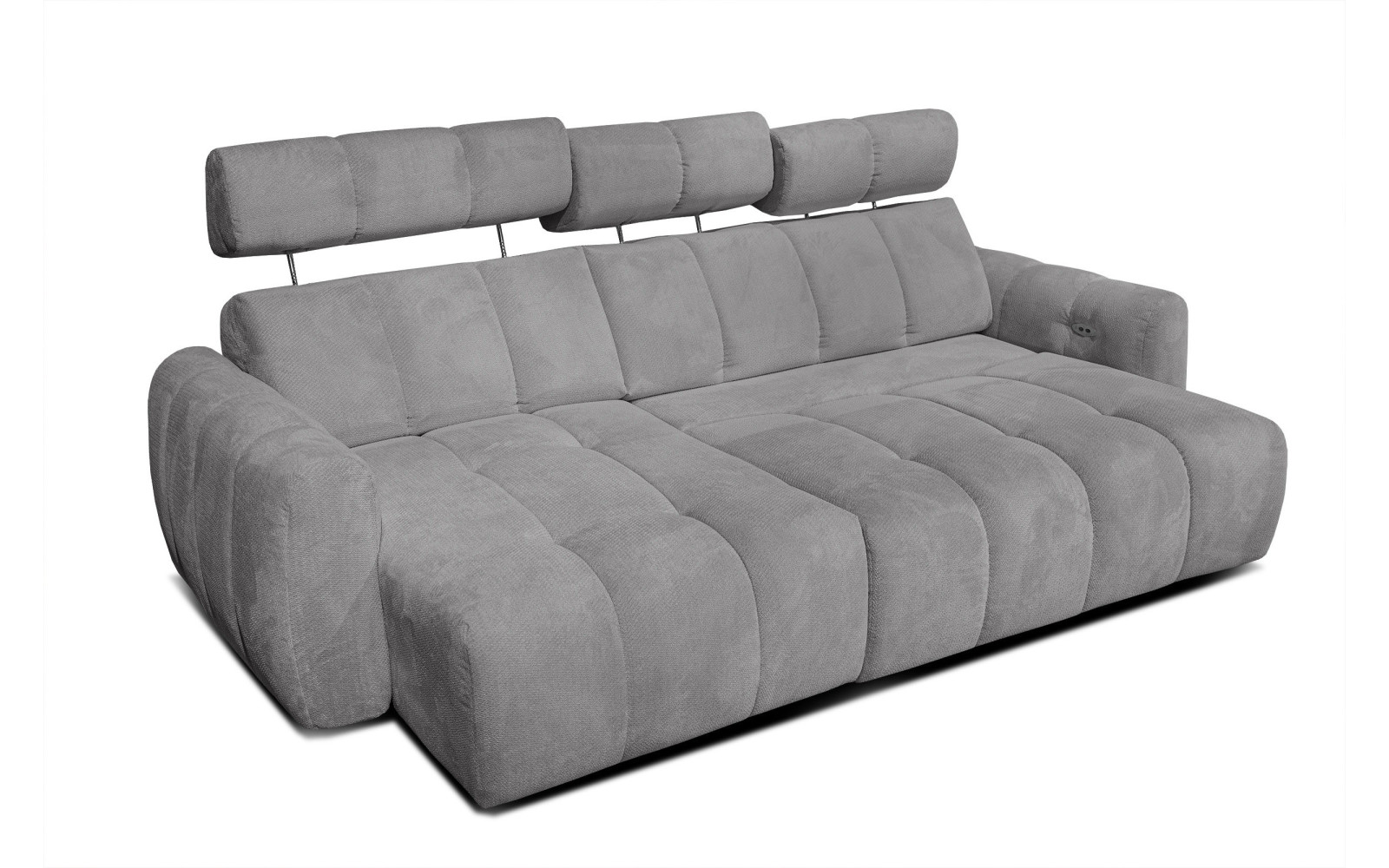 KIMI 3-Sitzer Ecksofa links, ausziehbarer Sitz, verstellbare Kopfstützen, grau