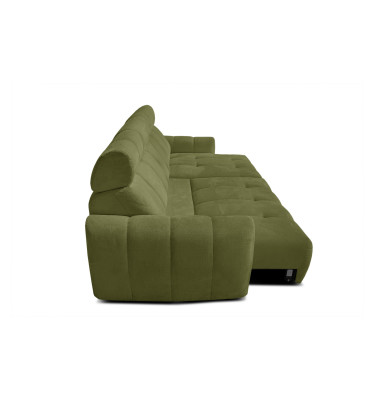 KIMI 3-Sitzer Ecksofa rechts, ausziehbarer Sitz, verstellbare Kopfstützen, olivgrün