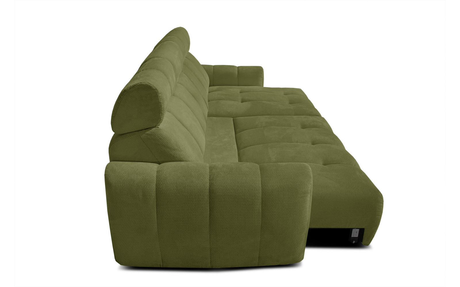 KIMI 3-Sitzer Ecksofa rechts, ausziehbarer Sitz, verstellbare Kopfstützen, olivgrün