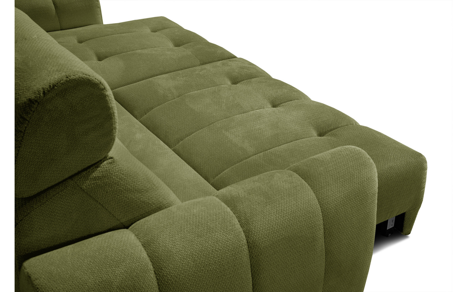 KIMI 3-Sitzer Ecksofa rechts, ausziehbarer Sitz, verstellbare Kopfstützen, olivgrün