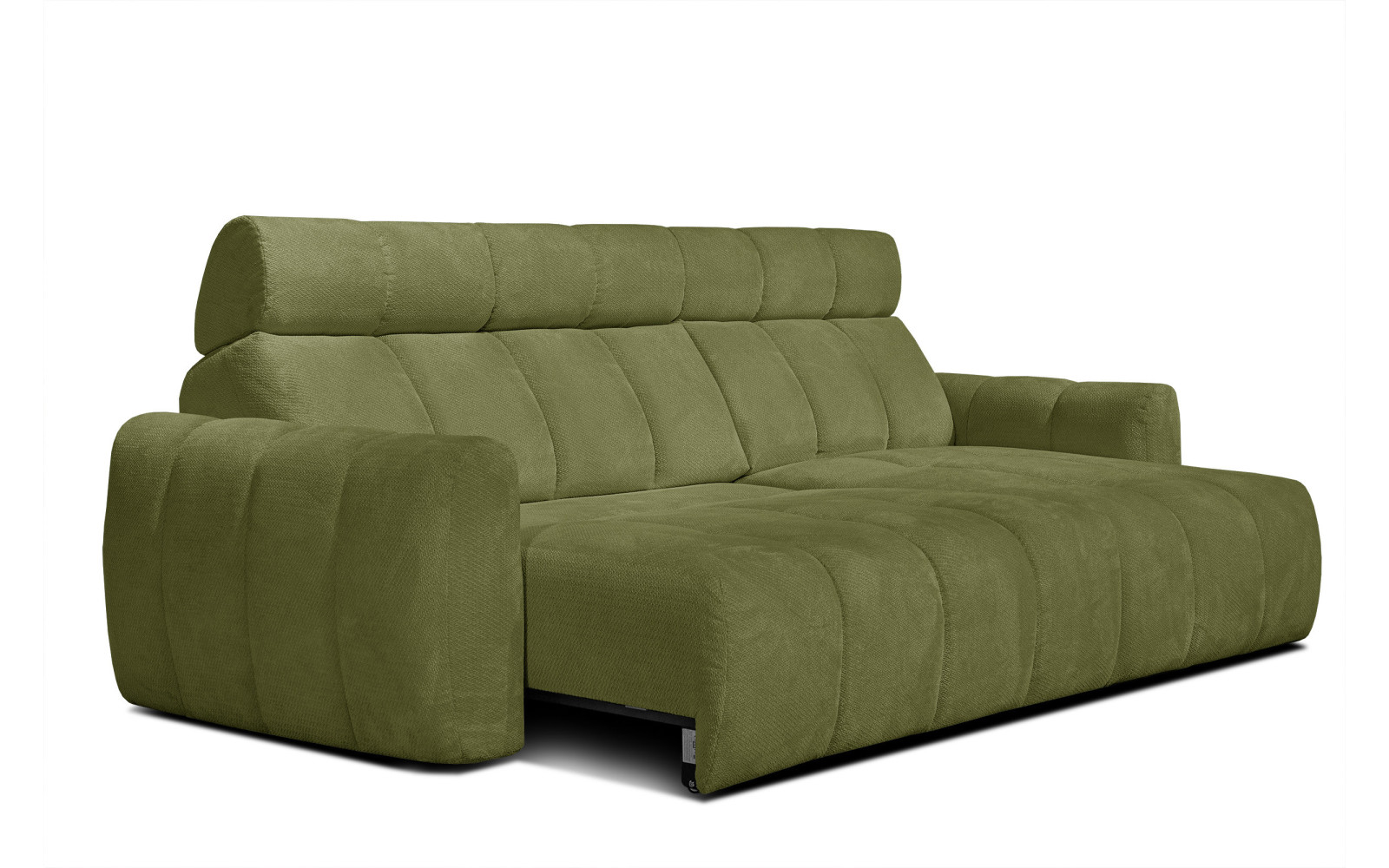 KIMI 3-Sitzer Ecksofa rechts, ausziehbarer Sitz, verstellbare Kopfstützen, olivgrün