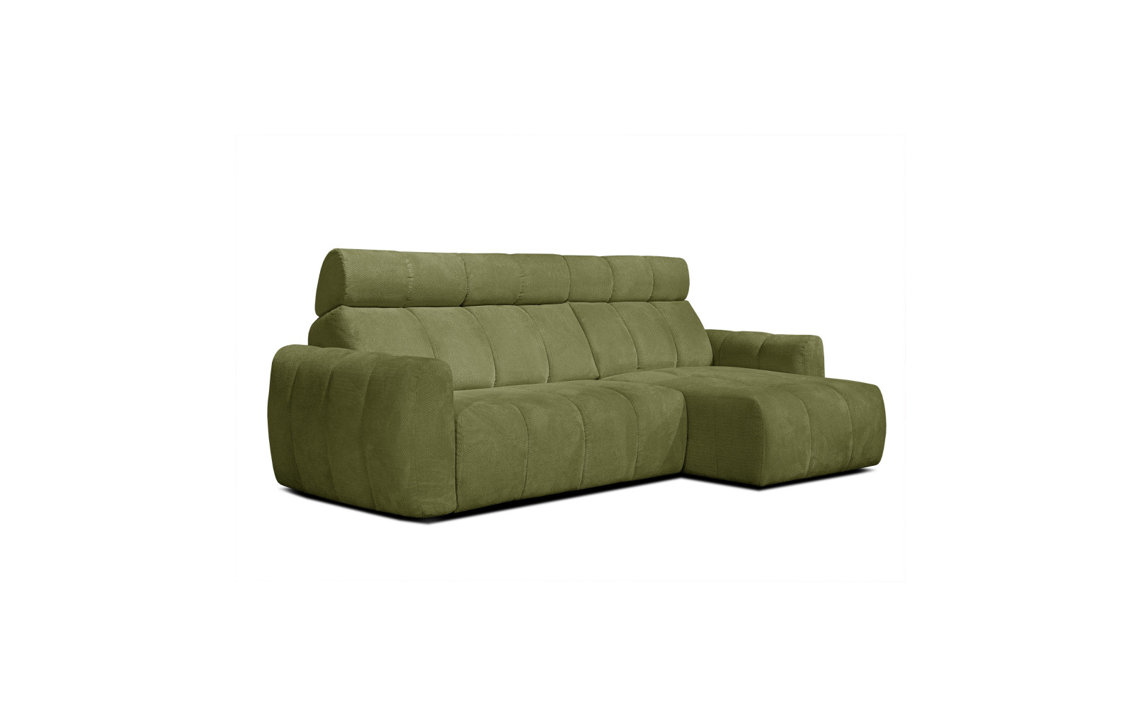 KIMI 3-Sitzer Ecksofa rechts, ausziehbarer Sitz, verstellbare Kopfstützen, olivgrün