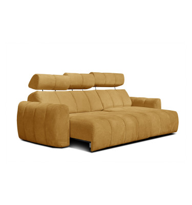 KIMI 3-Sitzer Ecksofa rechts, ausziehbarer Sitz, verstellbare Kopfstützen, gelber Senf