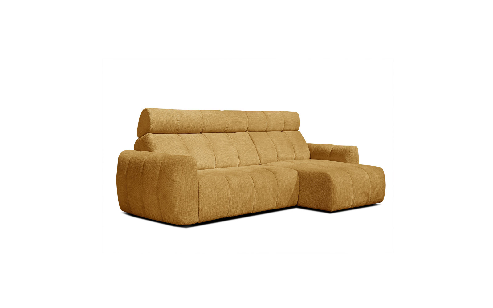 KIMI 3-Sitzer Ecksofa rechts, ausziehbarer Sitz, verstellbare Kopfstützen, gelber Senf