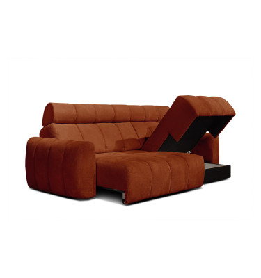 KIMI 3-Sitzer Ecksofa rechts, ausziehbarer Sitz, verstellbare Kopfstützen, rot