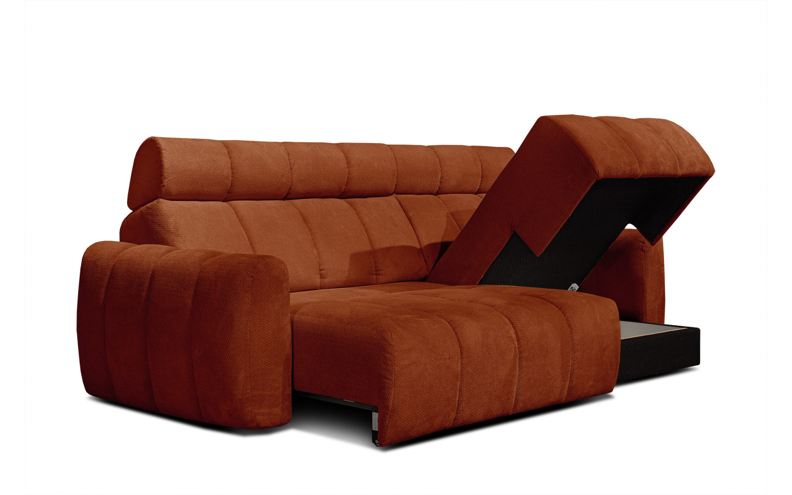 KIMI 3-Sitzer Ecksofa rechts, ausziehbarer Sitz, verstellbare Kopfstützen, rot