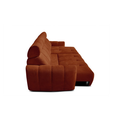 KIMI 3-Sitzer Ecksofa rechts, ausziehbarer Sitz, verstellbare Kopfstützen, rot