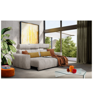 KIMI 3-Sitzer Ecksofa rechts, ausziehbarer Sitz, verstellbare Kopfstützen, beige