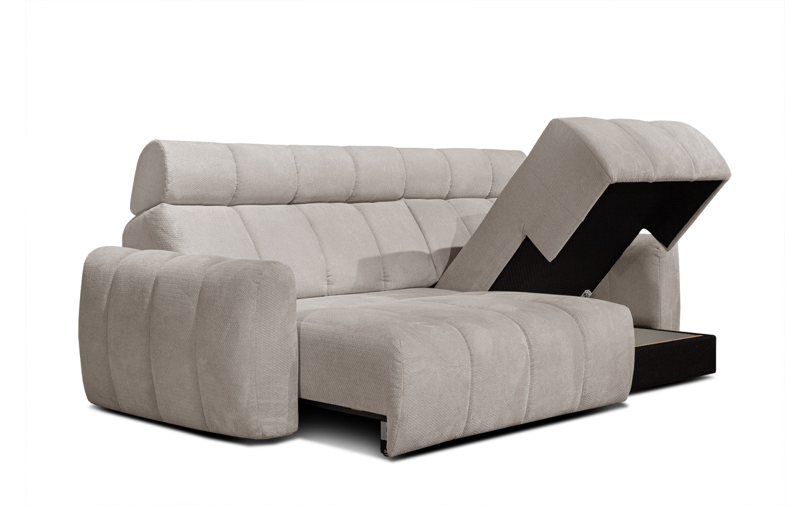 KIMI 3-Sitzer Ecksofa rechts, ausziehbarer Sitz, verstellbare Kopfstützen, beige