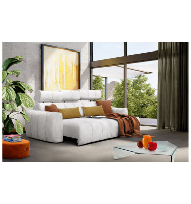 KIMI 3-Sitzer Ecksofa rechts, ausziehbarer Sitz, verstellbare Kopfstützen, creme