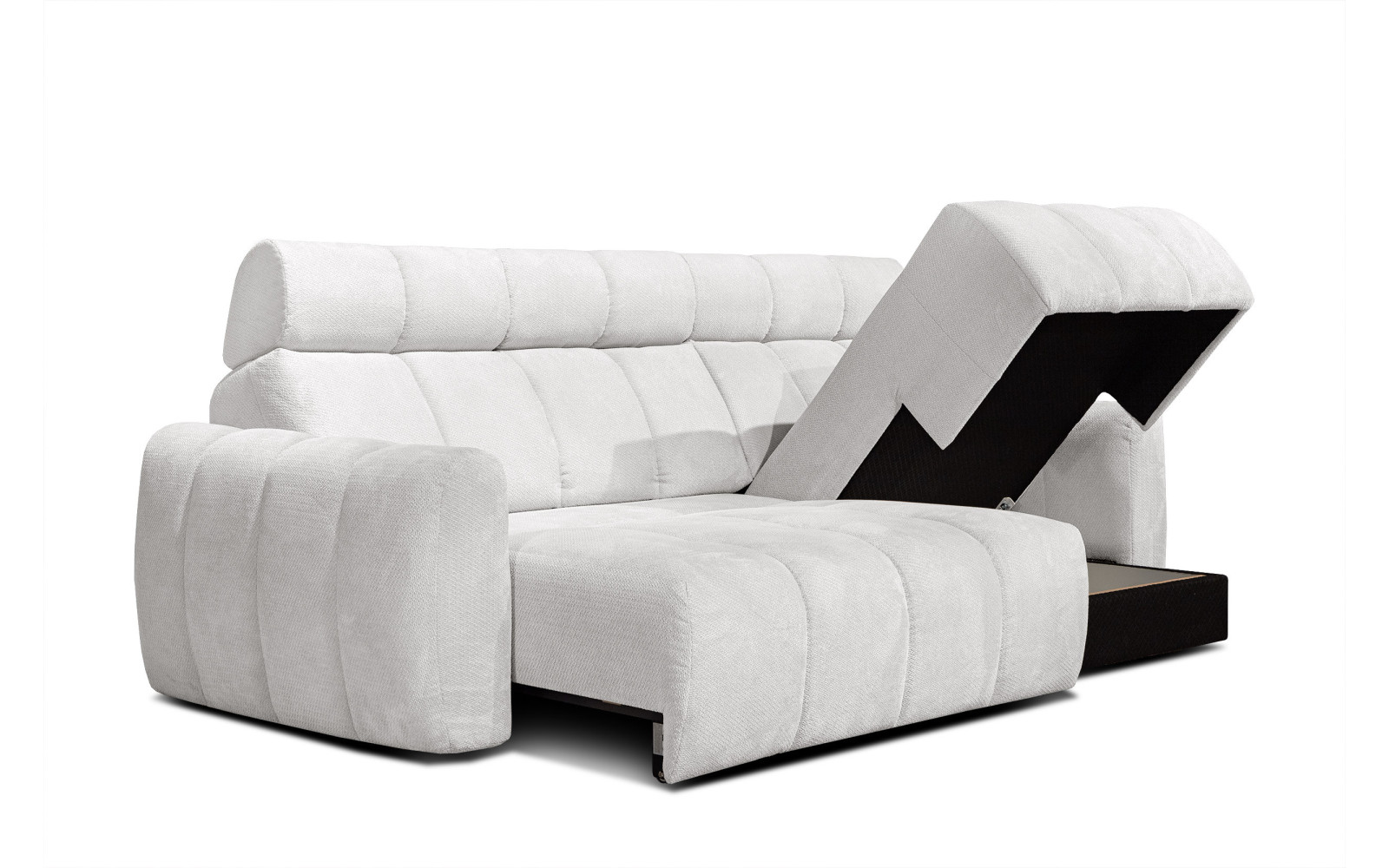 KIMI 3-Sitzer Ecksofa rechts, ausziehbarer Sitz, verstellbare Kopfstützen, creme