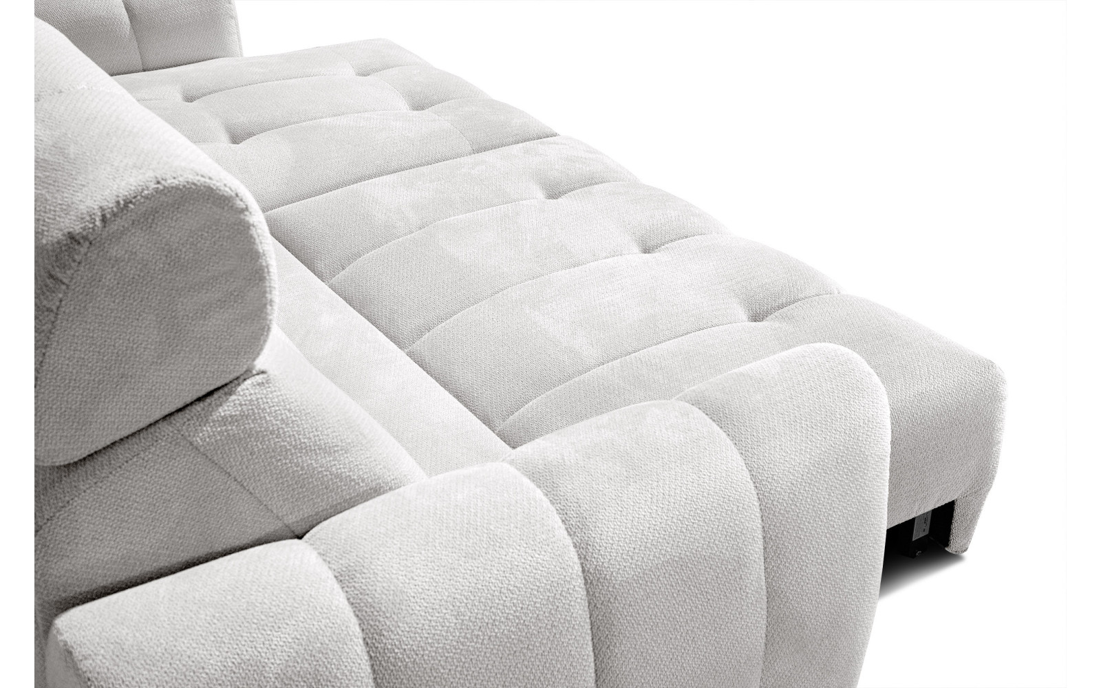 KIMI 3-Sitzer Ecksofa rechts, ausziehbarer Sitz, verstellbare Kopfstützen, creme