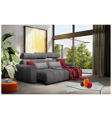 KIMI 3-Sitzer Ecksofa rechts, ausziehbarer Sitz, verstellbare Kopfstützen, dunkelgrau