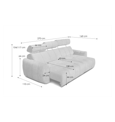 KIMI 3-Sitzer Ecksofa rechts, ausziehbarer Sitz, verstellbare Kopfstützen, dunkelgrau