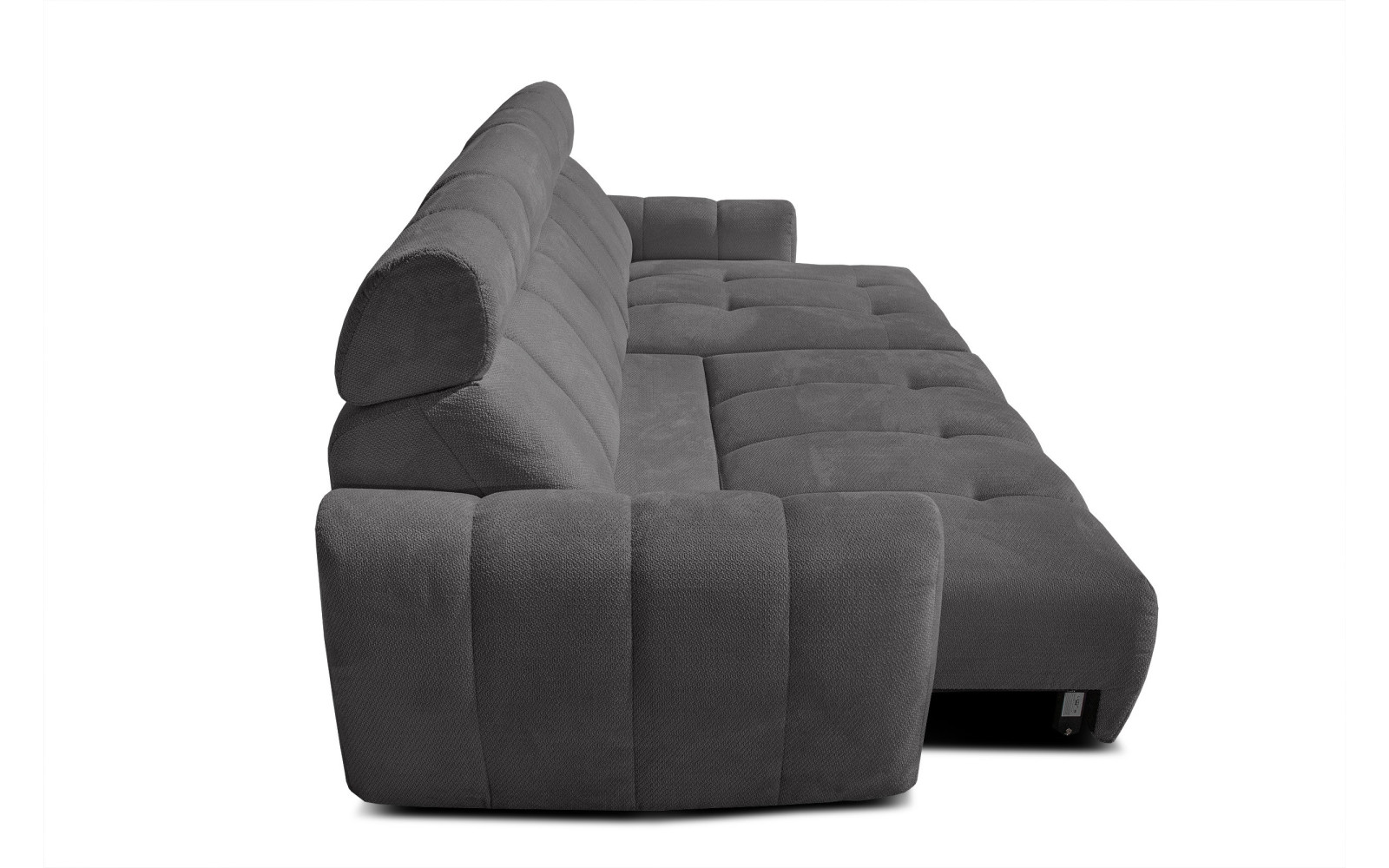 KIMI 3-Sitzer Ecksofa rechts, ausziehbarer Sitz, verstellbare Kopfstützen, dunkelgrau