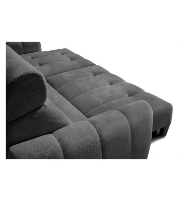 KIMI 3-Sitzer Ecksofa rechts, ausziehbarer Sitz, verstellbare Kopfstützen, dunkelgrau