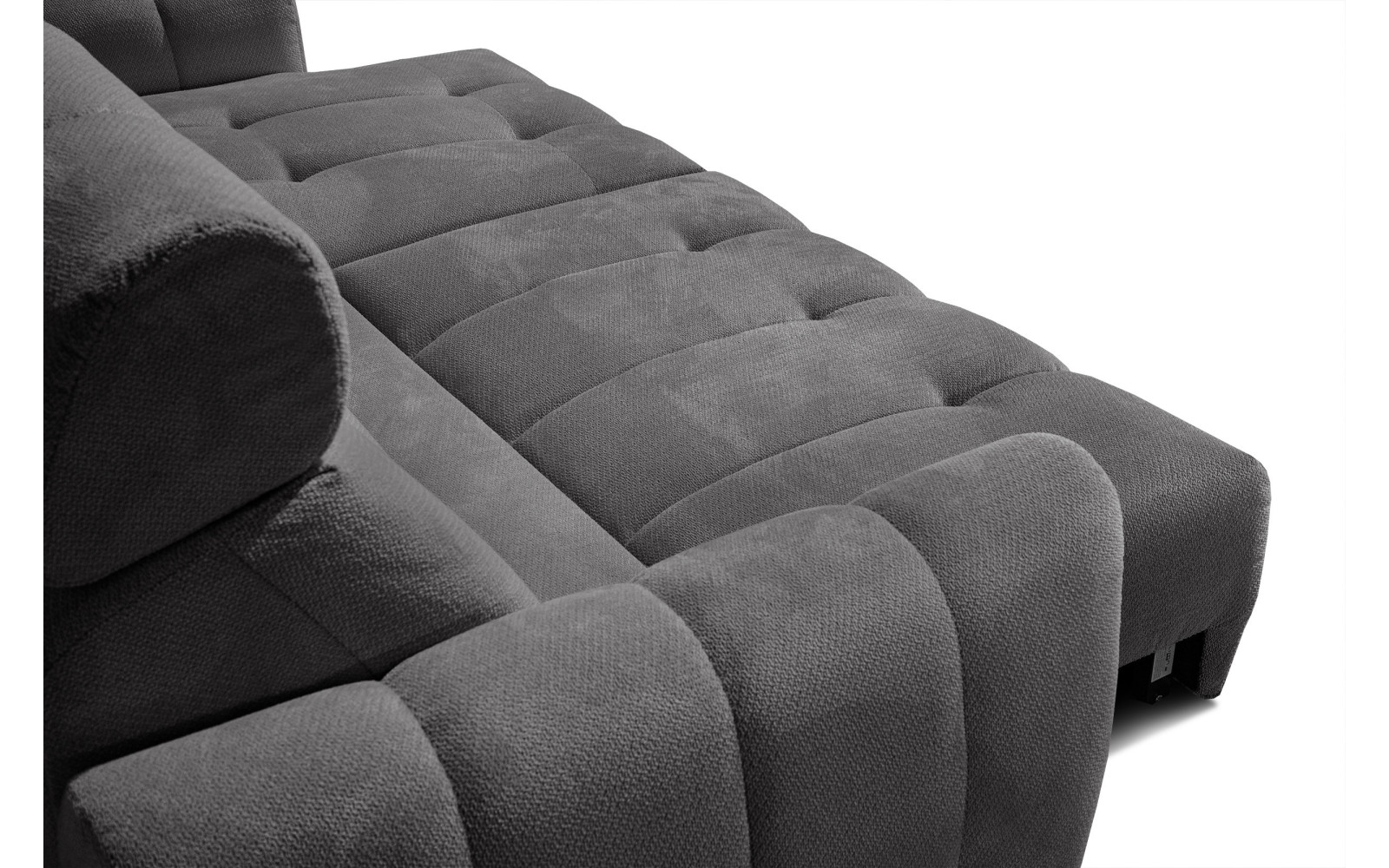 KIMI 3-Sitzer Ecksofa rechts, ausziehbarer Sitz, verstellbare Kopfstützen, dunkelgrau