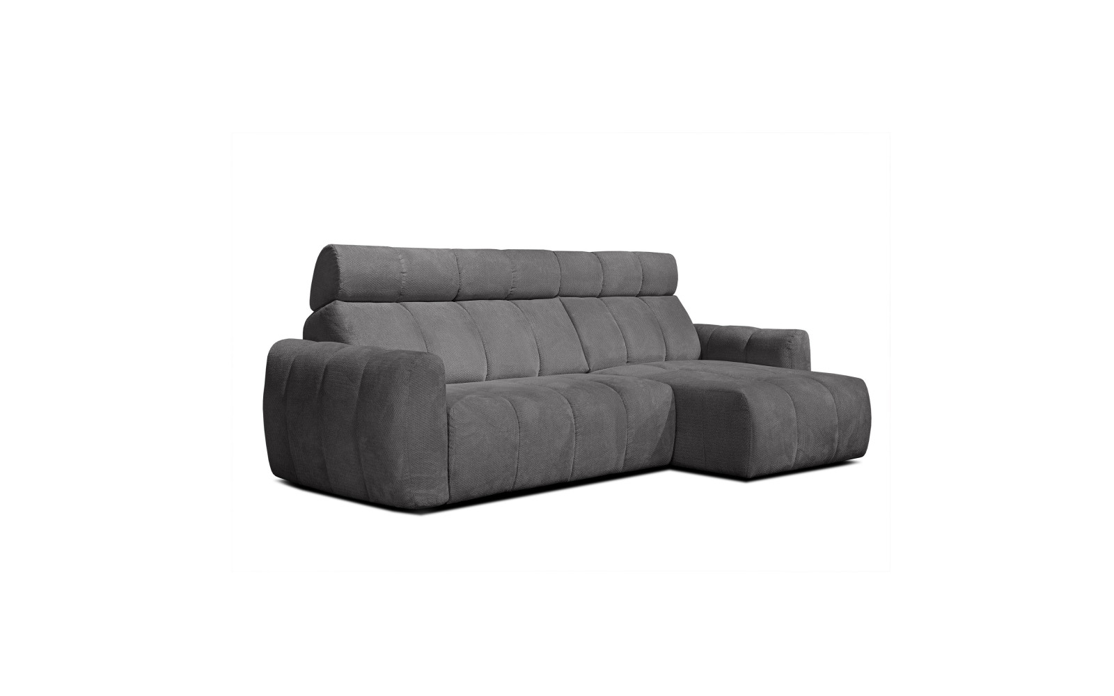 KIMI 3-Sitzer Ecksofa rechts, ausziehbarer Sitz, verstellbare Kopfstützen, dunkelgrau