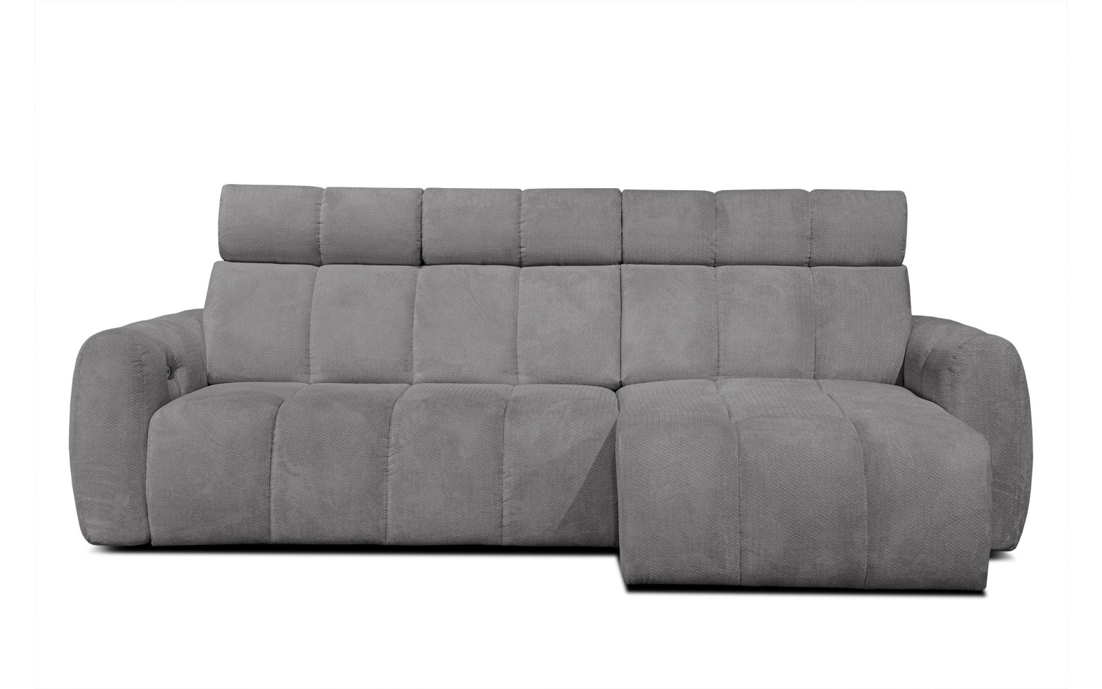 KIMI 3-Sitzer Ecksofa rechts, ausziehbarer Sitz, verstellbare Kopfstützen, grau